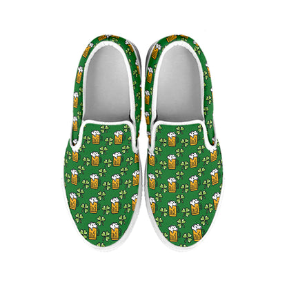 Cute St. Patrick's Day Pattern Print White Slip On Shoes
