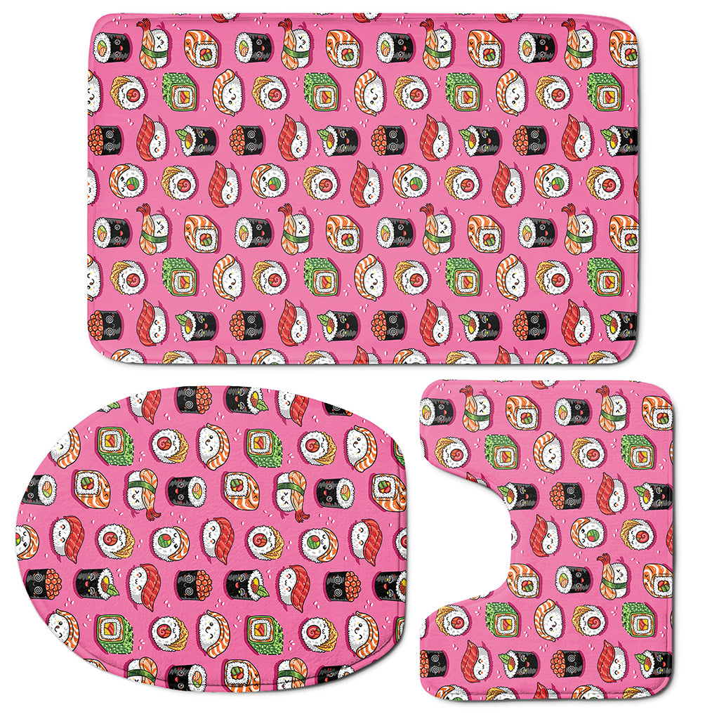 Cute Sushi And Rolls Pattern Print 3 Piece Bath Mat Set