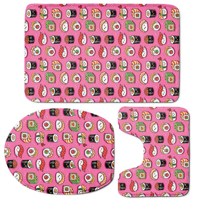 Cute Sushi And Rolls Pattern Print 3 Piece Bath Mat Set