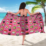 Cute Sushi And Rolls Pattern Print Beach Sarong Wrap