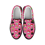Cute Sushi And Rolls Pattern Print Black Slip On Shoes