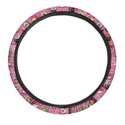 Cute Sushi And Rolls Pattern Print Car Steering Wheel Cover