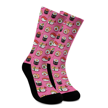 Cute Sushi And Rolls Pattern Print Crew Socks