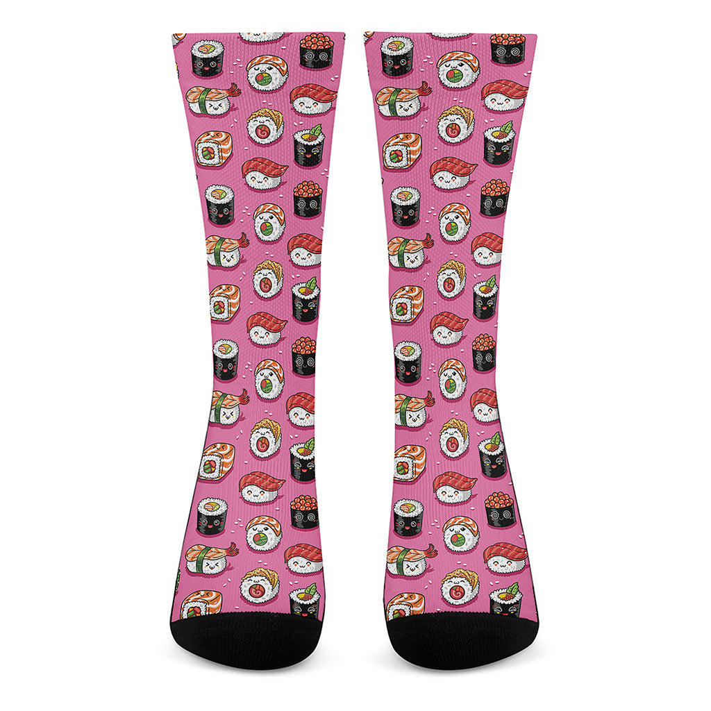 Cute Sushi And Rolls Pattern Print Crew Socks