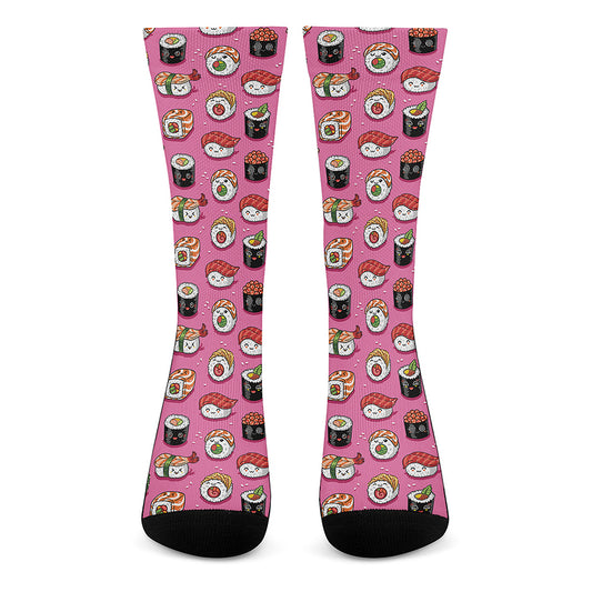 Cute Sushi And Rolls Pattern Print Crew Socks