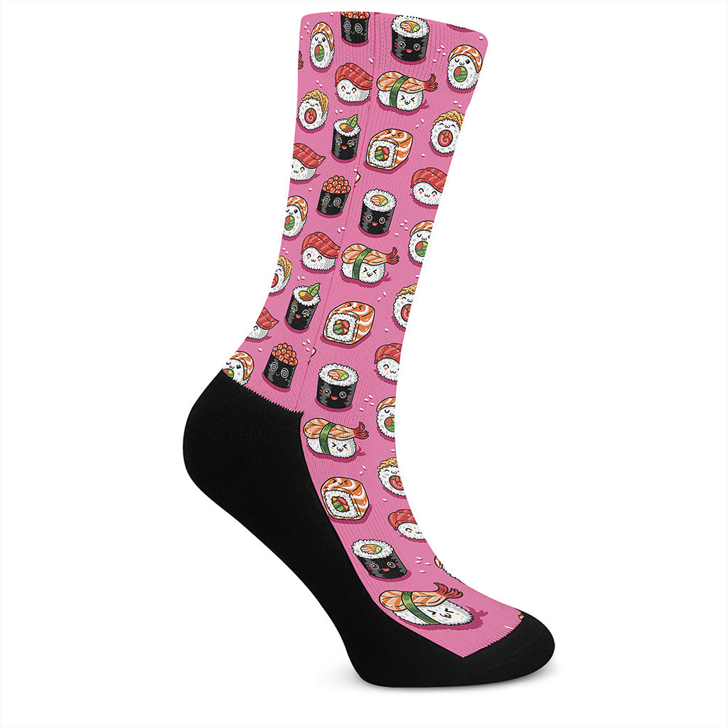 Cute Sushi And Rolls Pattern Print Crew Socks