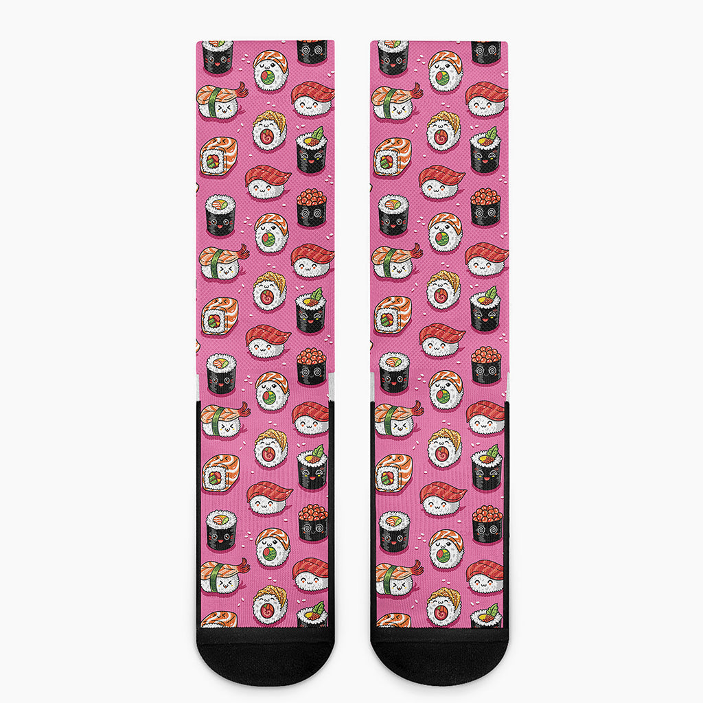 Cute Sushi And Rolls Pattern Print Crew Socks