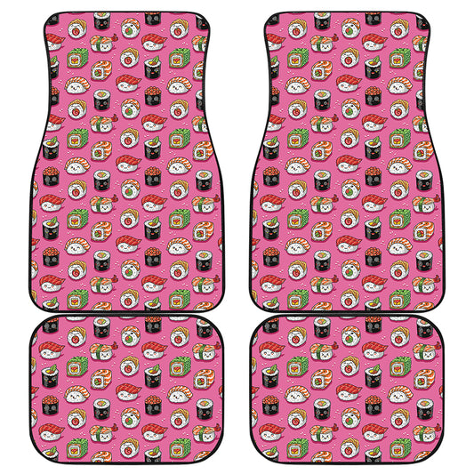 Cute Sushi And Rolls Pattern Print Front and Back Car Floor Mats