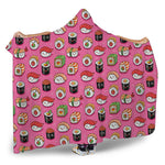 Cute Sushi And Rolls Pattern Print Hooded Blanket