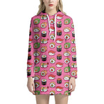 Cute Sushi And Rolls Pattern Print Hoodie Dress