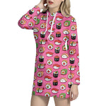 Cute Sushi And Rolls Pattern Print Hoodie Dress