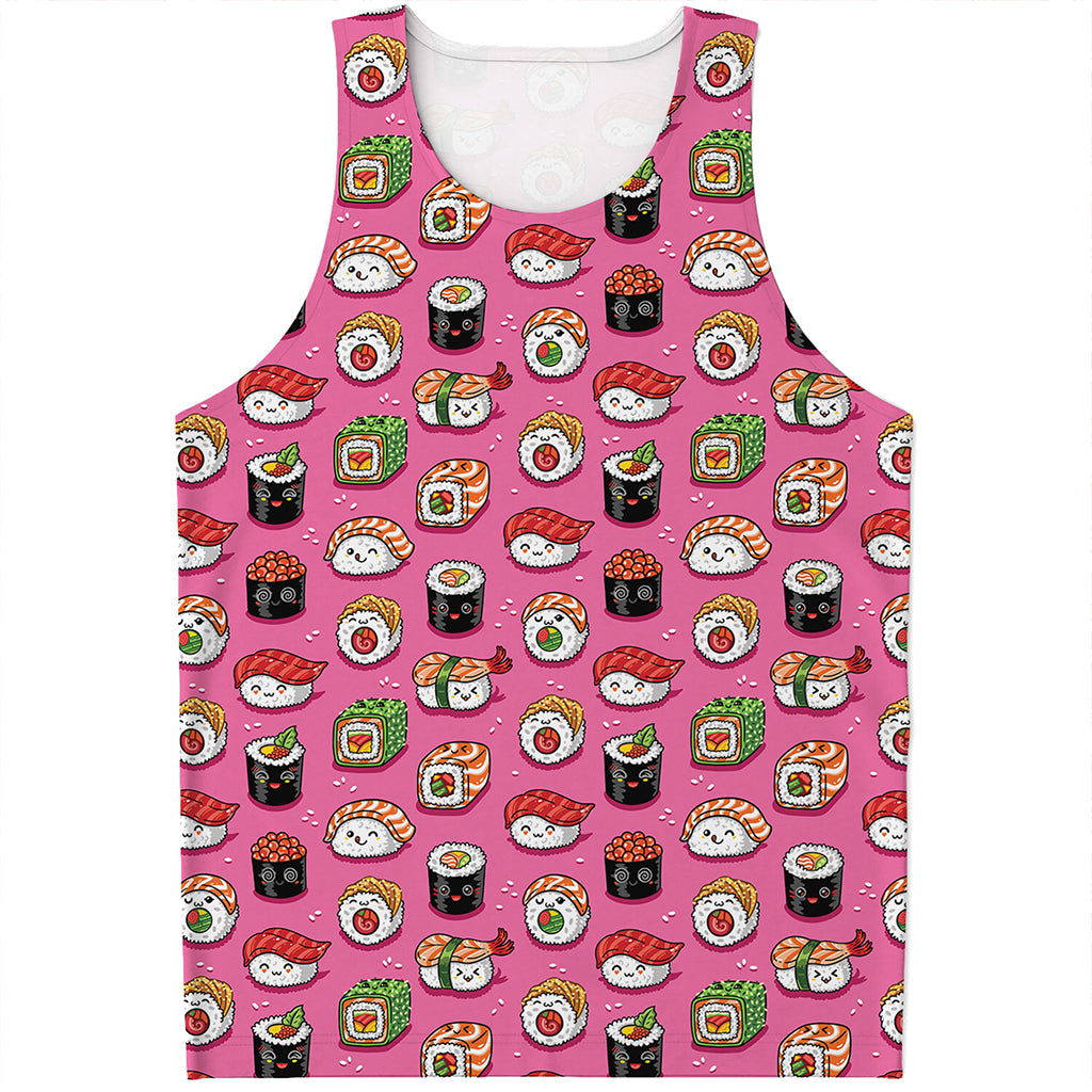 Cute Sushi And Rolls Pattern Print Men's Tank Top