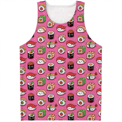 Cute Sushi And Rolls Pattern Print Men's Tank Top