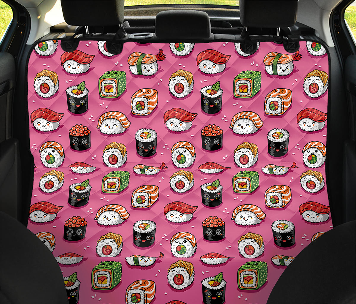 Cute Sushi And Rolls Pattern Print Pet Car Back Seat Cover