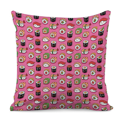 Cute Sushi And Rolls Pattern Print Pillow Cover