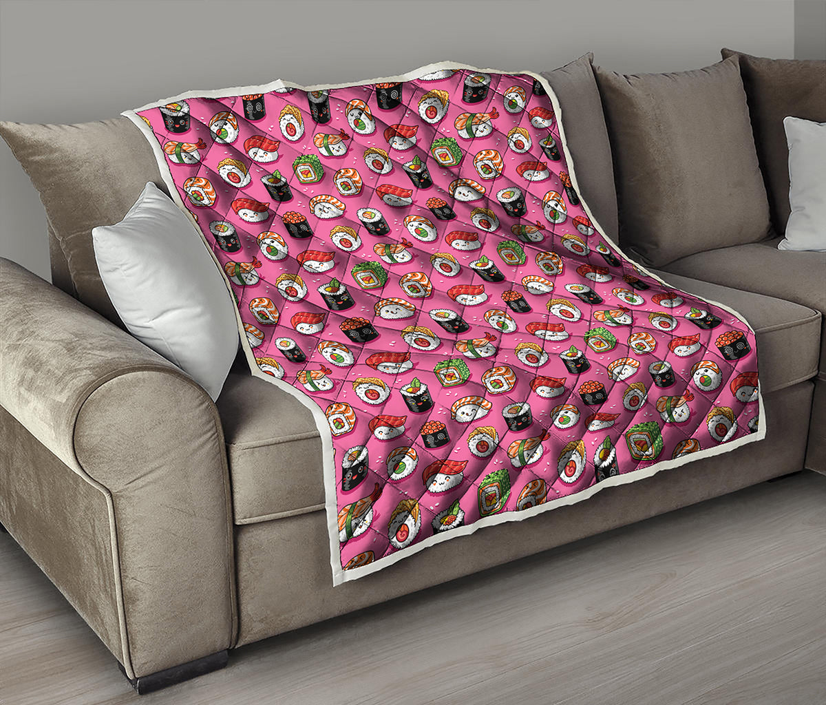 Cute Sushi And Rolls Pattern Print Quilt