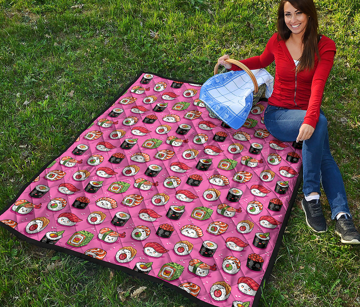 Cute Sushi And Rolls Pattern Print Quilt
