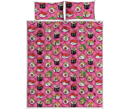 Cute Sushi And Rolls Pattern Print Quilt Bed Set