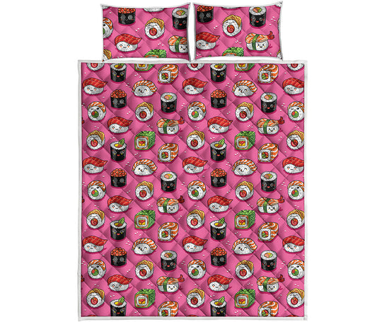 Cute Sushi And Rolls Pattern Print Quilt Bed Set