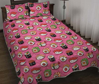 Cute Sushi And Rolls Pattern Print Quilt Bed Set