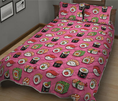 Cute Sushi And Rolls Pattern Print Quilt Bed Set