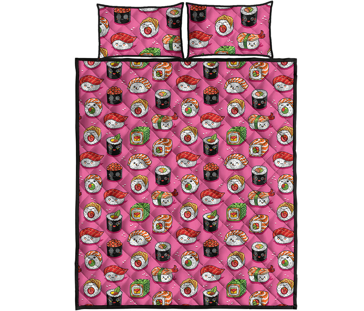 Cute Sushi And Rolls Pattern Print Quilt Bed Set