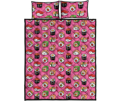 Cute Sushi And Rolls Pattern Print Quilt Bed Set