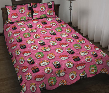 Cute Sushi And Rolls Pattern Print Quilt Bed Set