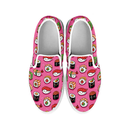 Cute Sushi And Rolls Pattern Print White Slip On Shoes