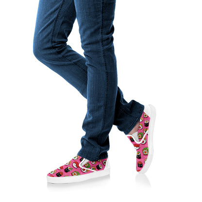 Cute Sushi And Rolls Pattern Print White Slip On Shoes
