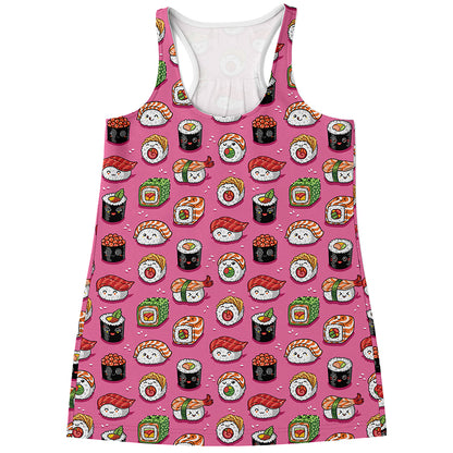 Cute Sushi And Rolls Pattern Print Women's Racerback Tank Top