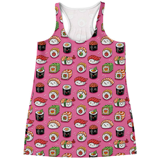Cute Sushi And Rolls Pattern Print Women's Racerback Tank Top