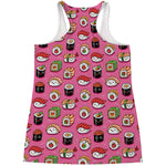Cute Sushi And Rolls Pattern Print Women's Racerback Tank Top
