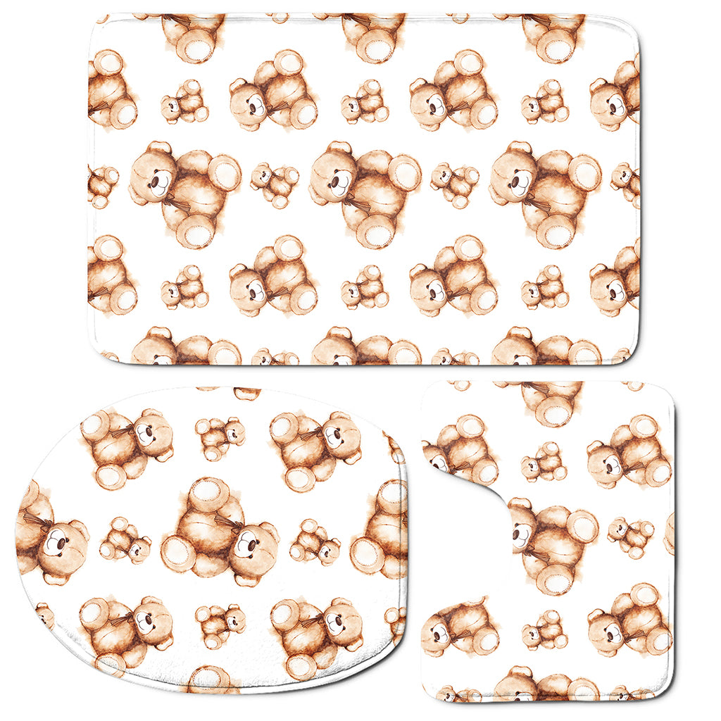 Cute Teddy Bear Pattern Print 3 Piece Bath Mat Set