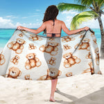 Cute Teddy Bear Pattern Print Beach Sarong Wrap