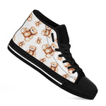 Cute Teddy Bear Pattern Print Black High Top Shoes