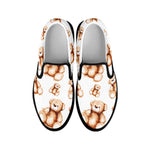 Cute Teddy Bear Pattern Print Black Slip On Shoes