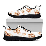 Cute Teddy Bear Pattern Print Black Sneakers