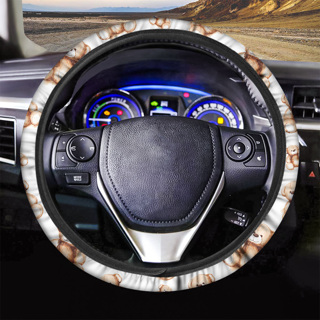 Cute Teddy Bear Pattern Print Car Steering Wheel Cover