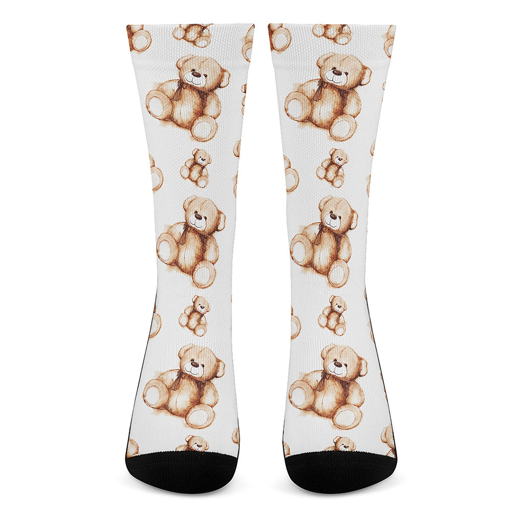 Cute Teddy Bear Pattern Print Crew Socks