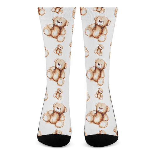 Cute Teddy Bear Pattern Print Crew Socks