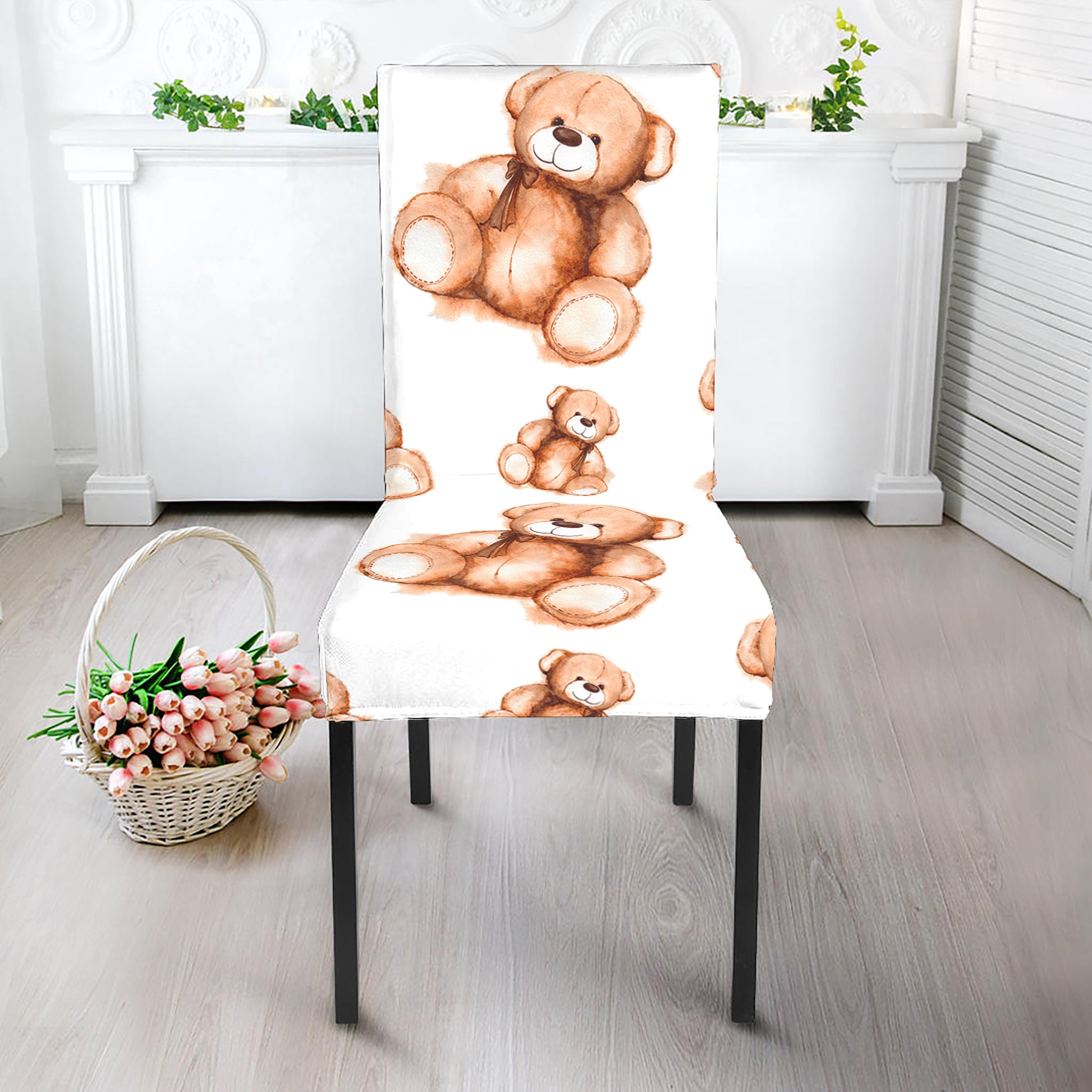 Cute Teddy Bear Pattern Print Dining Chair Slipcover