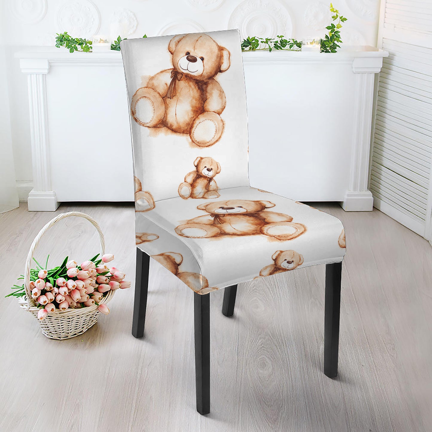 Cute Teddy Bear Pattern Print Dining Chair Slipcover