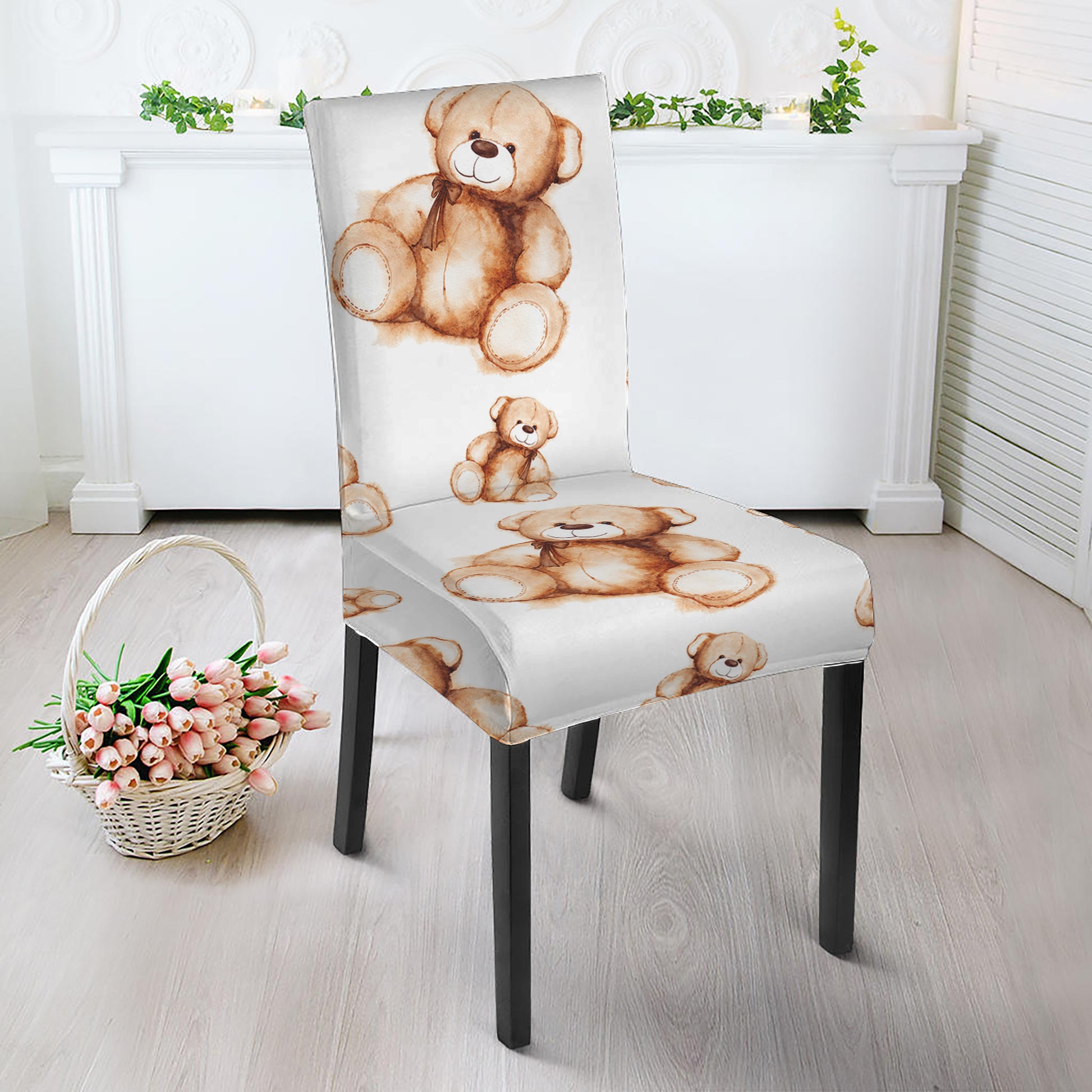 Cute Teddy Bear Pattern Print Dining Chair Slipcover