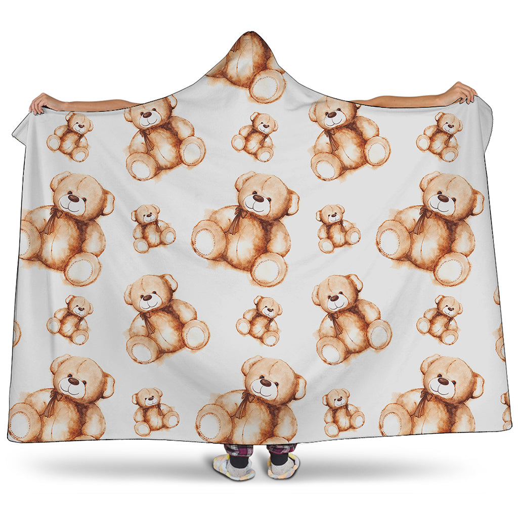 Cute Teddy Bear Pattern Print Hooded Blanket