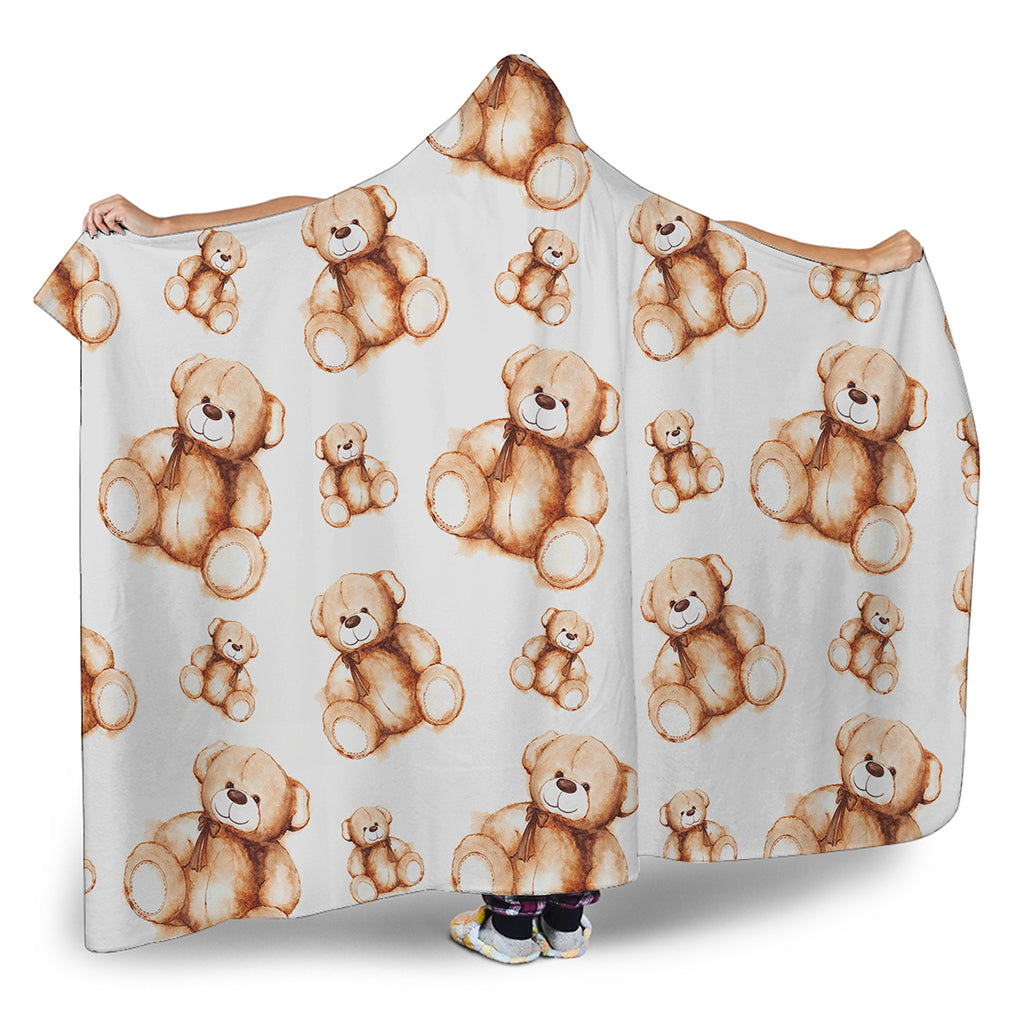 Cute Teddy Bear Pattern Print Hooded Blanket