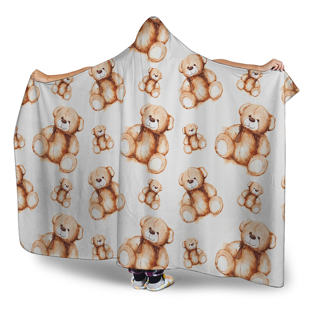 Cute Teddy Bear Pattern Print Hooded Blanket