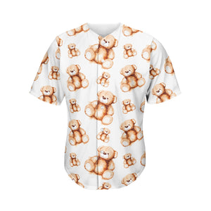 Cute Teddy Bear Pattern Print Men's Baseball Jersey