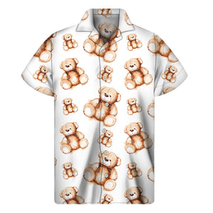 Cute Teddy Bear Pattern Print Men's Short Sleeve Shirt