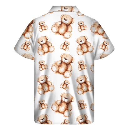 Cute Teddy Bear Pattern Print Men's Short Sleeve Shirt